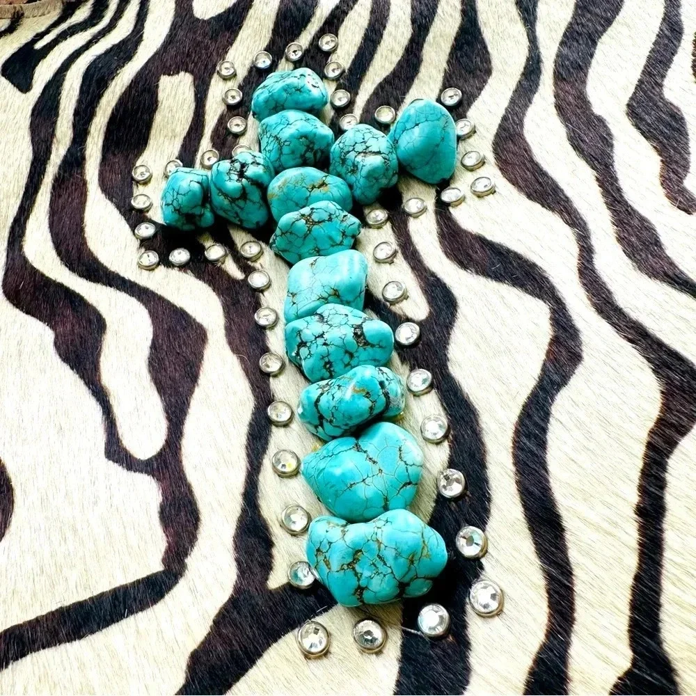 Kurtmen Designs Cowhide W Turquoise Nugget and Crystal Tote Bag